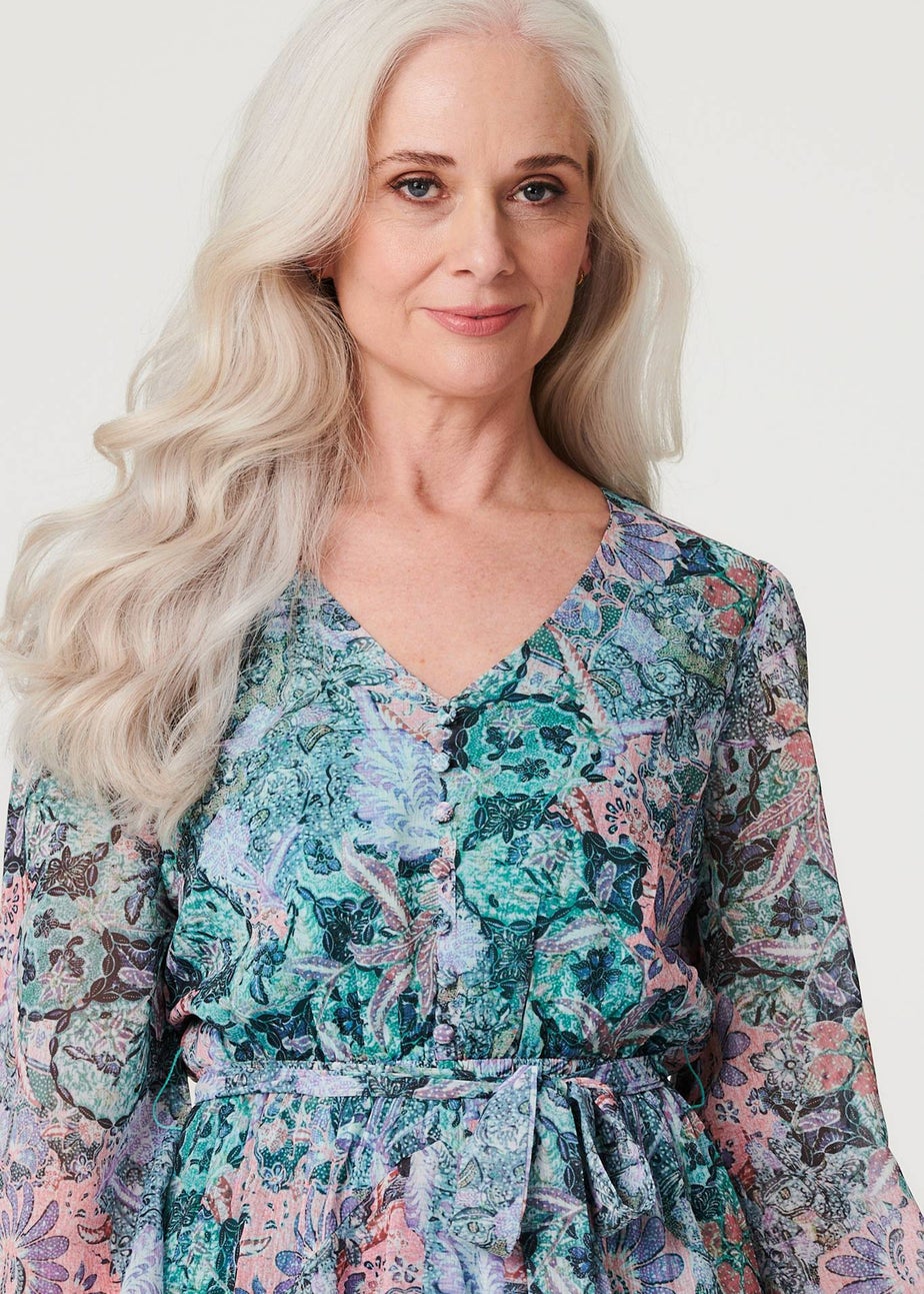 Izabel London Green Printed Layered Hem Short Dress