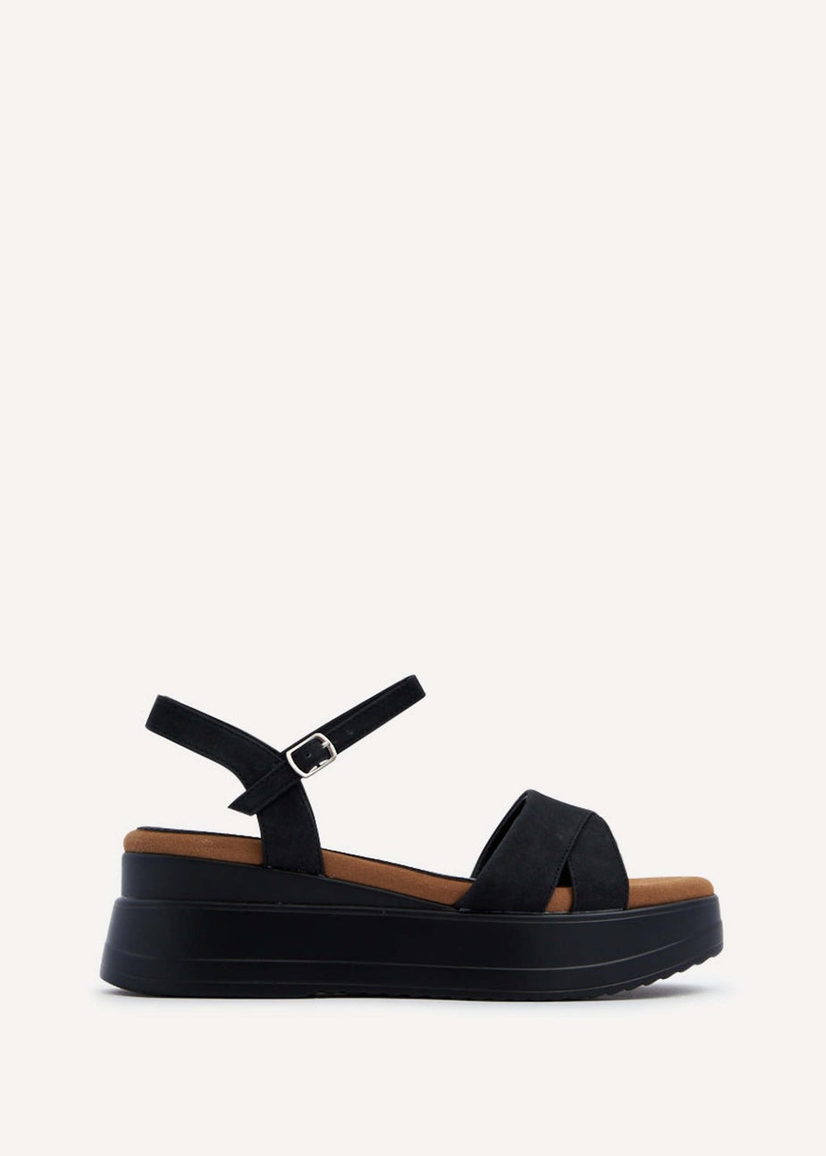 Linzi Maple Black Faux Nubuck Crossover Sporty Sole Flatform Sandal
