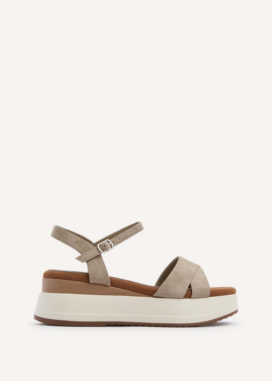 Linzi Maple Taupe Faux Nubuck Crossover Sporty Sole Flatform Sandal