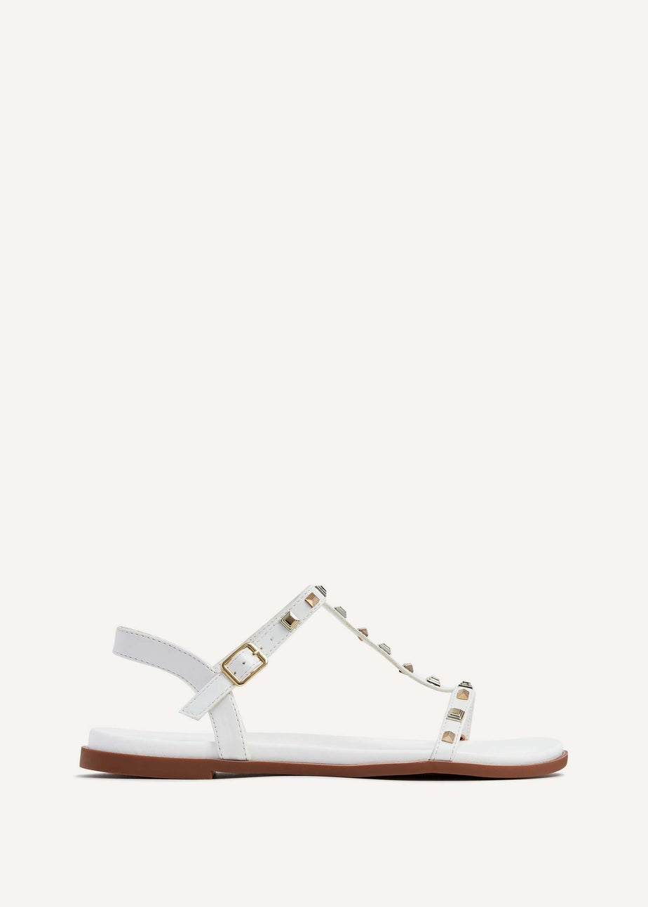 Linzi Bliss White Faux Leather T-Bar Footbed Sandal