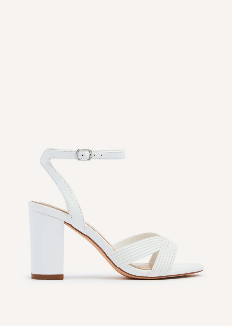 Linzi City White Faux Leather Block Heeled Sandal