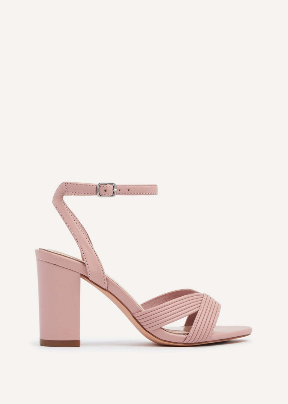 Linzi City Dusky Pink Faux Leather Block Heeled Sandal