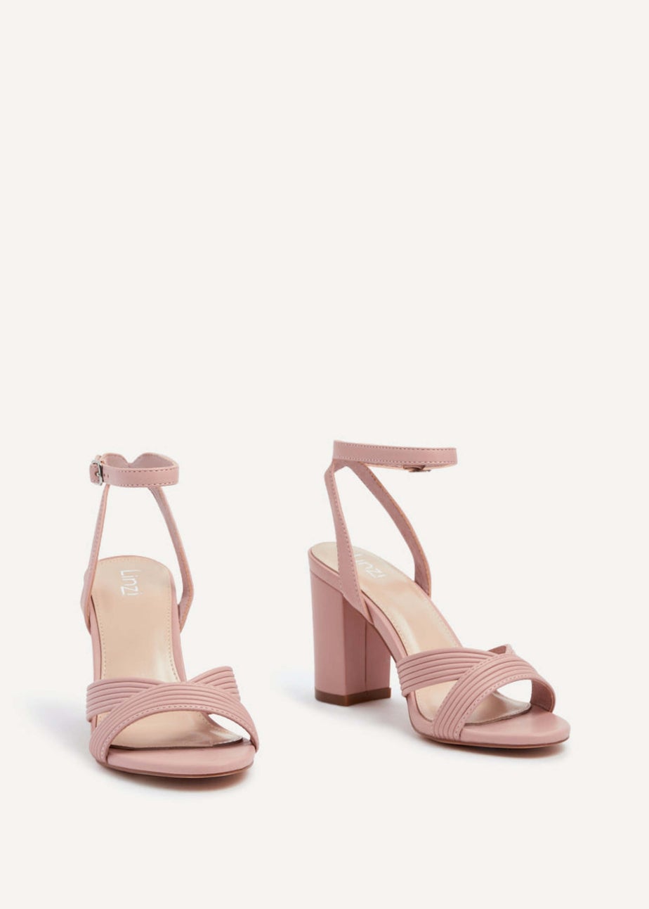 Linzi City Dusky Pink Faux Leather Block Heeled Sandal
