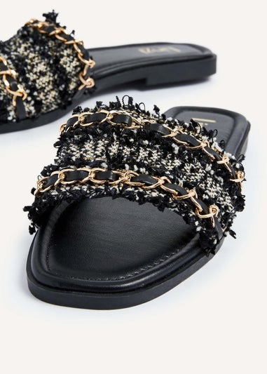 Linzi Lola Black Faux Leather Frayed Detail Sandals