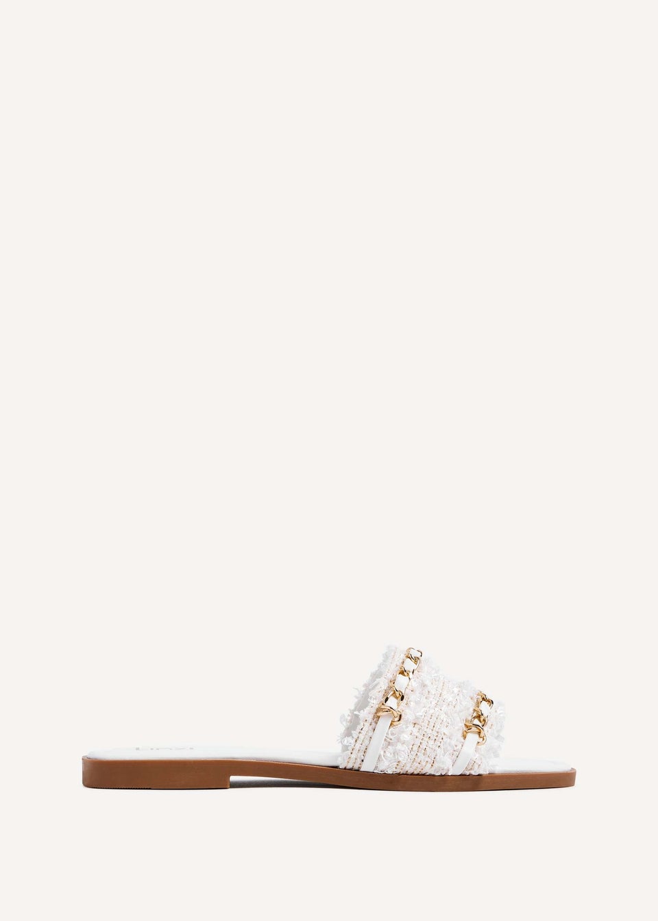 Linzi Lola White Faux Leather Frayed Detail Sandals