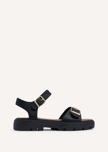 Linzi Comet Black Faux Grain Leather Chunky Sandal