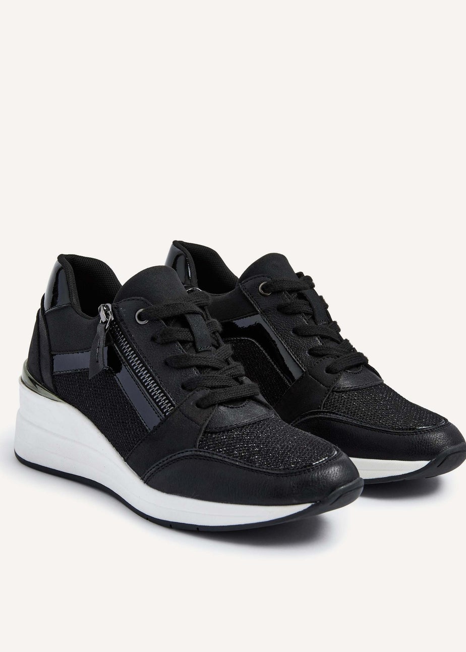 Linzi Everett Black Glitter Wedged Trainer