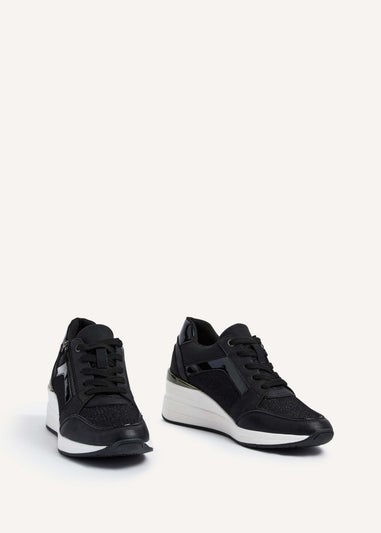 Linzi Everett Black Glitter Wedged Trainers