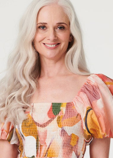 Izabel London Coral Printed Puff Sleeve Maxi Dress