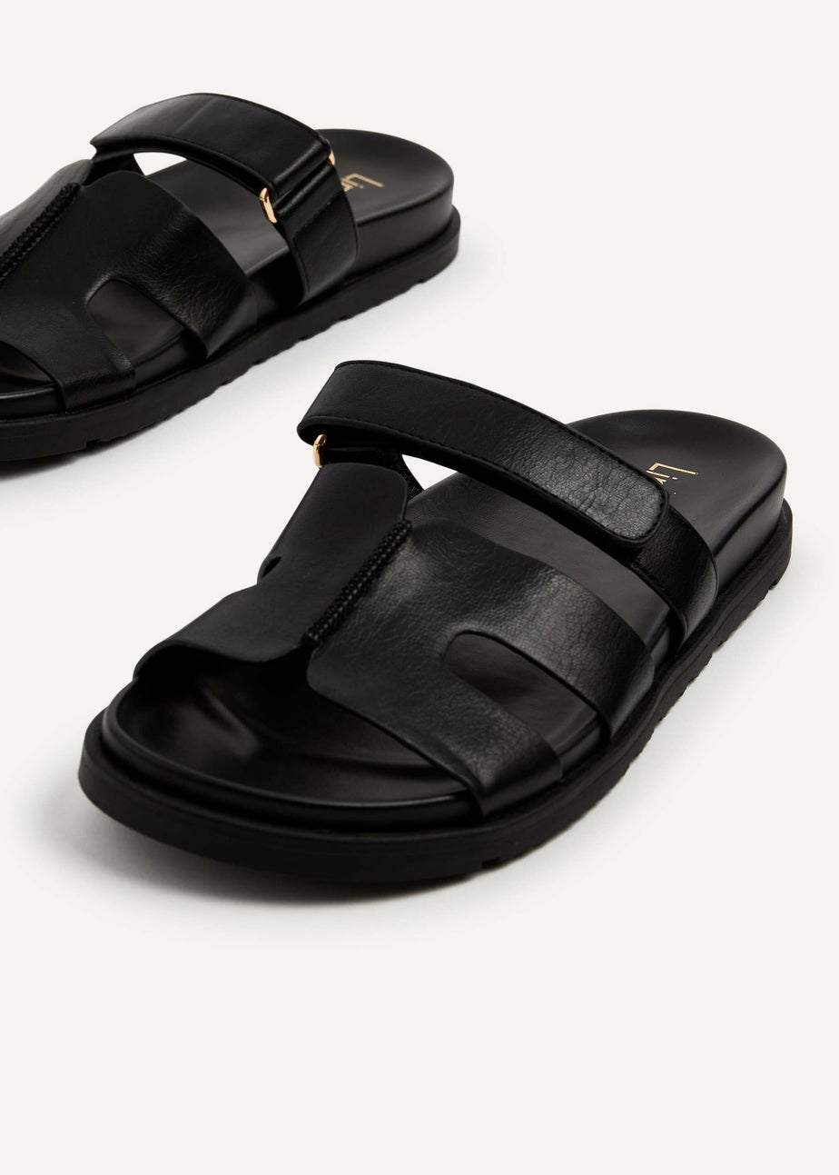 Linzi Emmy Black Faux Leather Footbed Linked Design Sandal