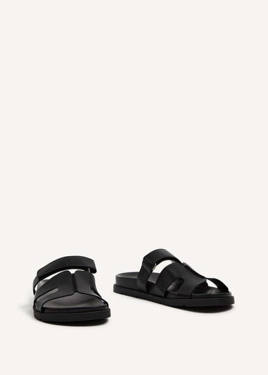 Linzi Emmy Black Faux Leather Footbed Linked Design Sandal