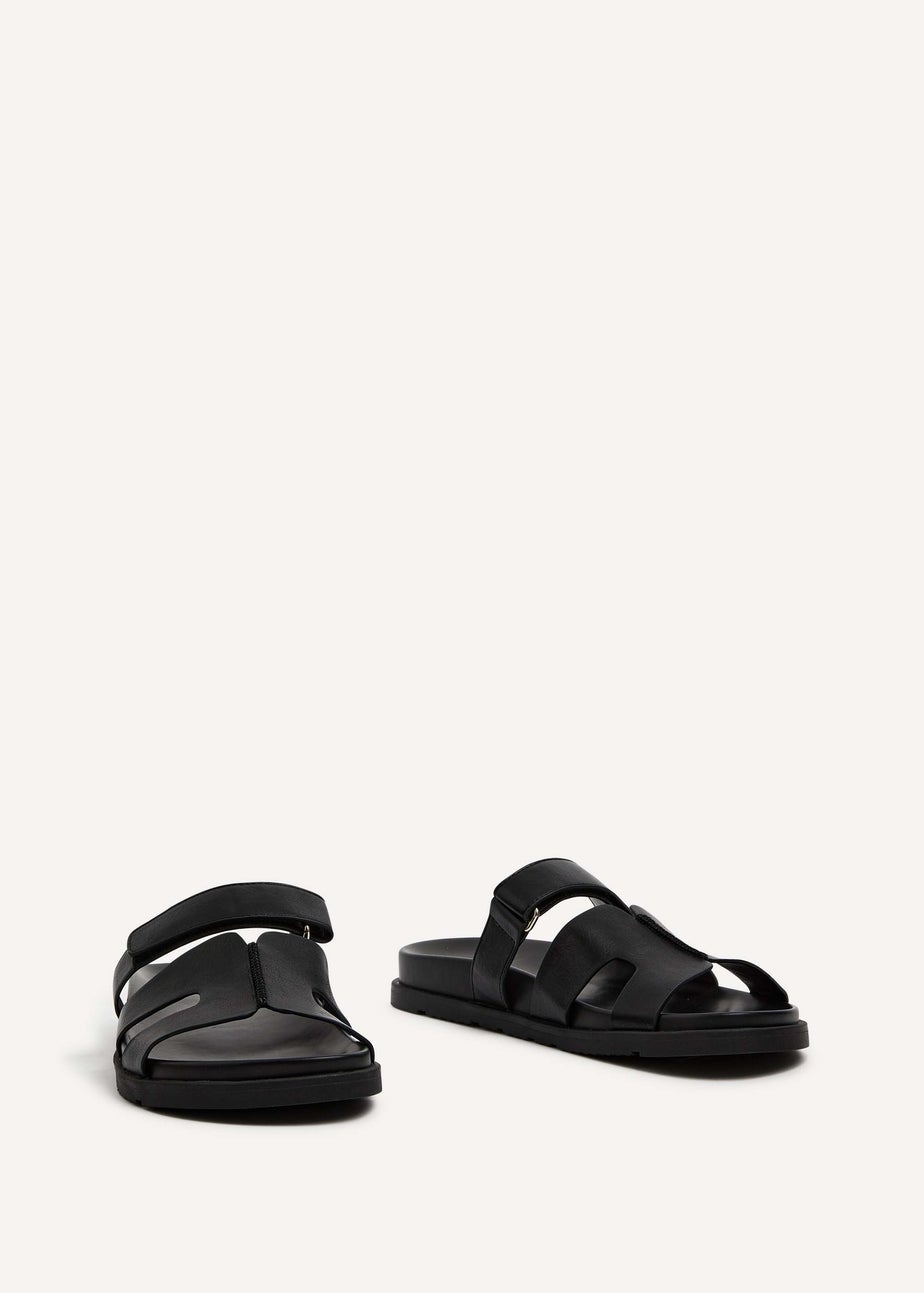 Linzi Emmy Black Faux Leather Footbed Linked Design Sandal