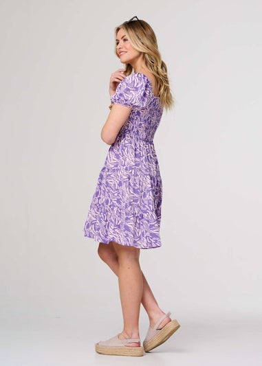 Izabel London Purple Printed Short Bardot Smock Dress