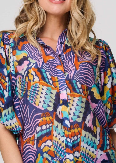 Izabel London Blue Abstract Puff 1/2 Sleeve Shirt