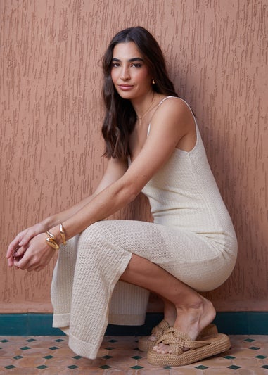 Threadbare Gold Birch Metallic Crochet Knit Maxi Cami Dress