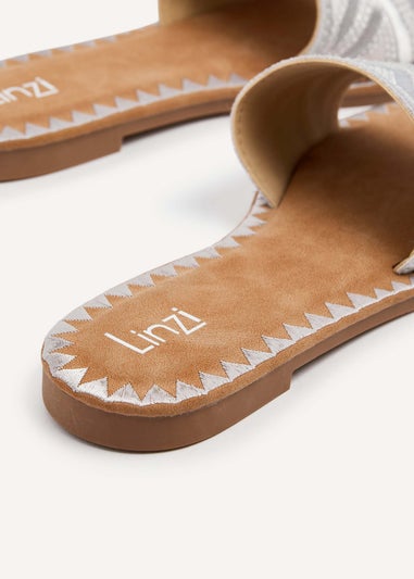 Linzi Cabana Silver Aztec Design Flat Sandal