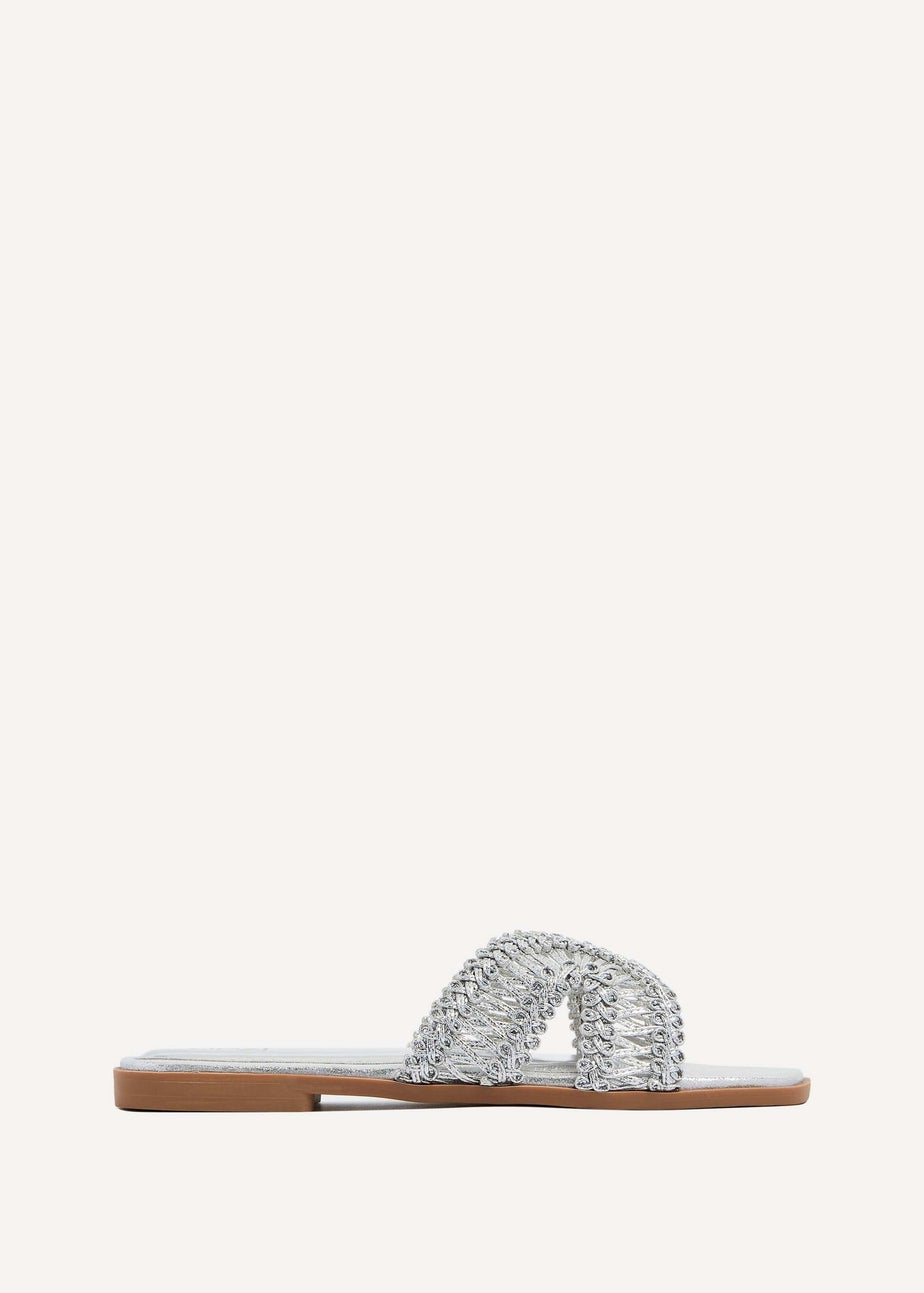 Linzi Kalina Silver Faux Leather Knitted Slider Sandal