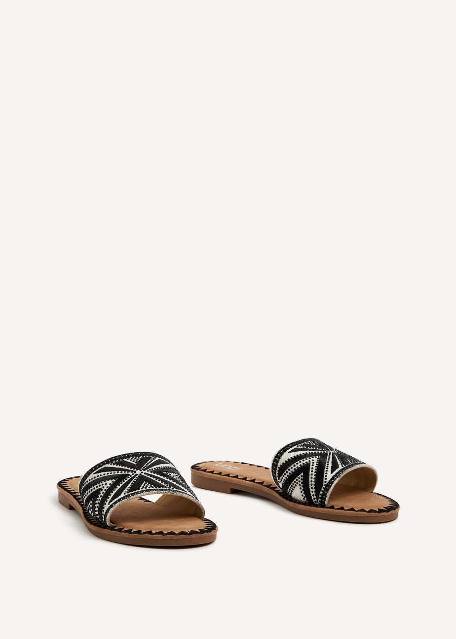 Linzi Cabana Black Aztec Design Flat Sandal