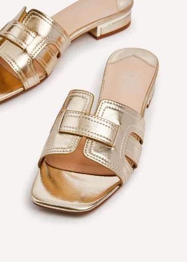 Linzi Caprice Gold Faux Leather Low Heeled Woven Mule Sandal