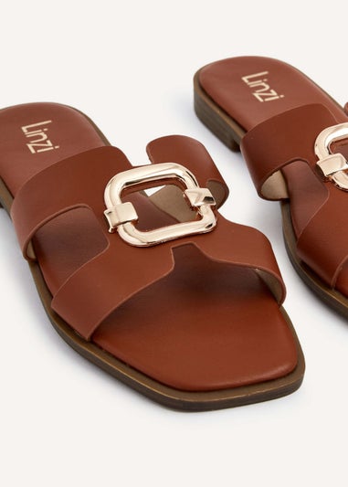 Linzi Vida Tan Faux Leather Flat Sandal