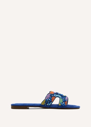 Linzi Zahara Cobalt Blue Faux Suede Embellished Slider Sandal