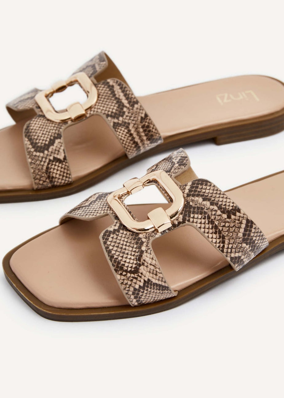 Linzi Vida Snake Print Faux Leather Flat Sandal