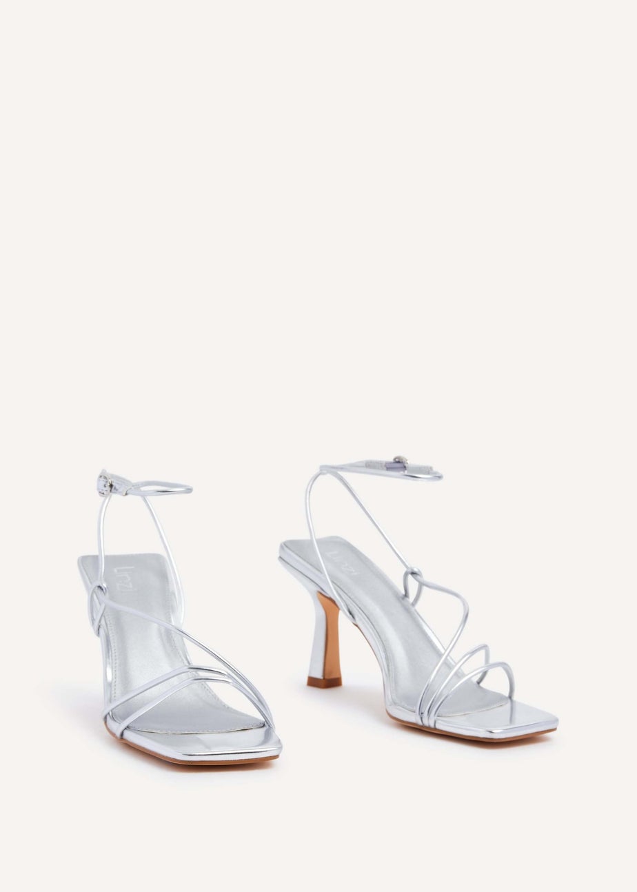 Linzi Vesper Silver Faux Leather Strappy Wrap Around Heeled Sandal