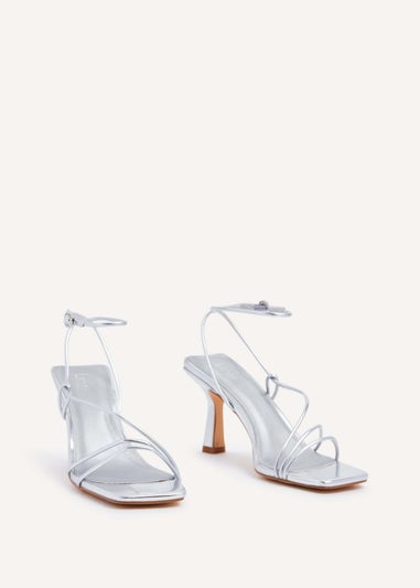 Linzi Vesper Silver Faux Leather Strappy Wrap Around Heeled Sandal
