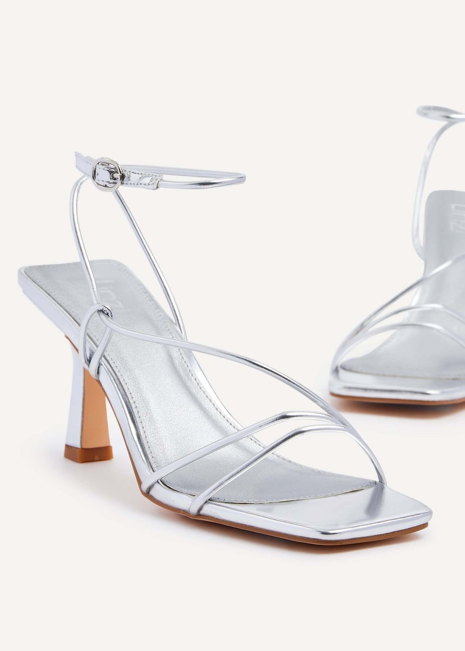 Linzi Vesper Silver Faux Leather Strappy Wrap Around Heeled Sandal