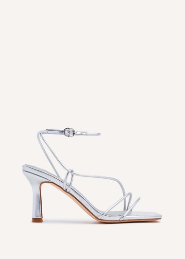 Linzi Vesper Silver Faux Leather Strappy Wrap Around Heeled Sandal