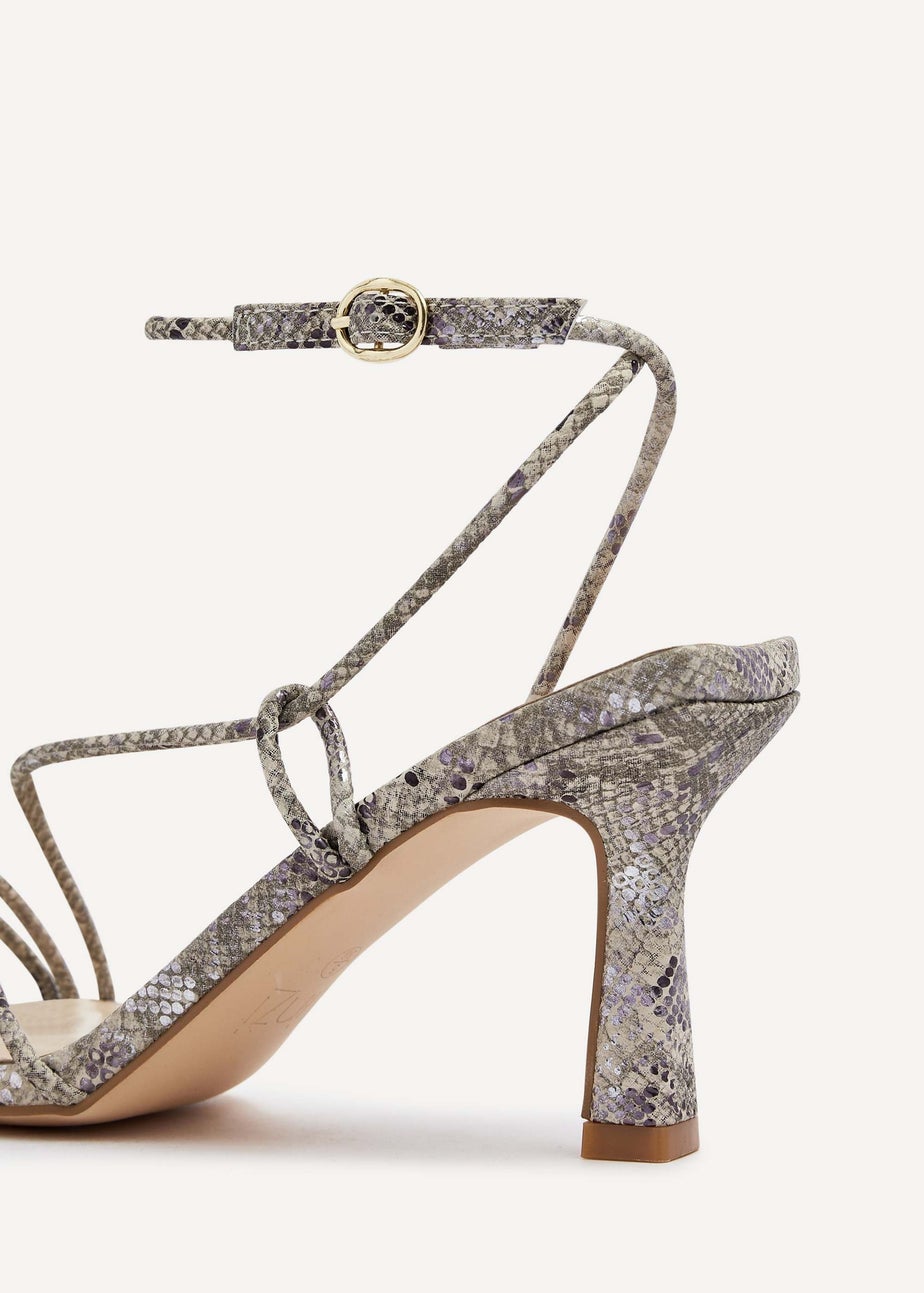 Linzi Vesper Snake Print Faux Leather Strappy Wrap Around Heeled Sandal