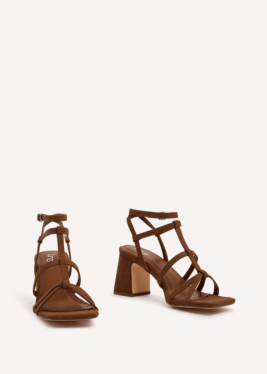 Linzi Velma Tan Faux Suede Gladiator Style Block Heel Sandal