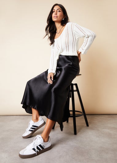 Threadbare Black Ariel Satin Maxi Slip Skirt