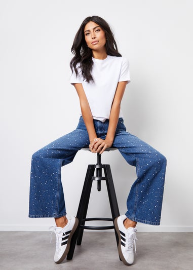 Threadbare Blue Manilla Embellished Wide Leg Denim Jeans