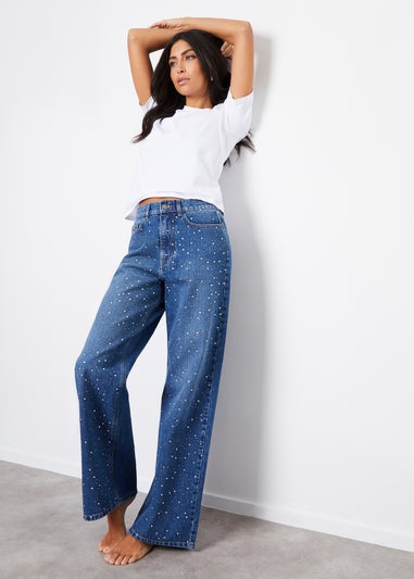 Threadbare Blue Manilla Embellished Wide Leg Denim Jeans