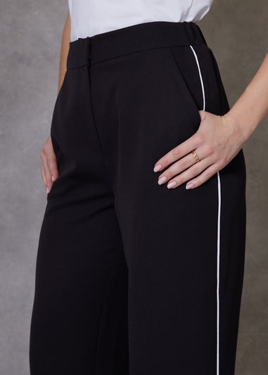 Threadbare Black Blackpool Tailored Trousers With Piping Detail