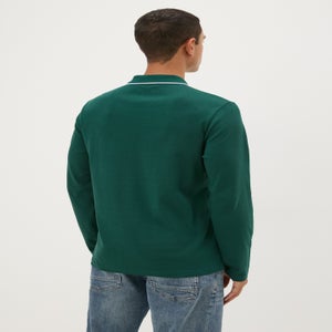 Green Tipped Interlock Long Sleeve Polo Shirt