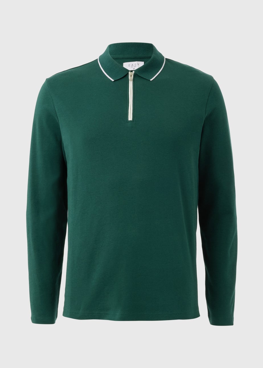 Green Tipped Interlock Long Sleeve Polo Shirt