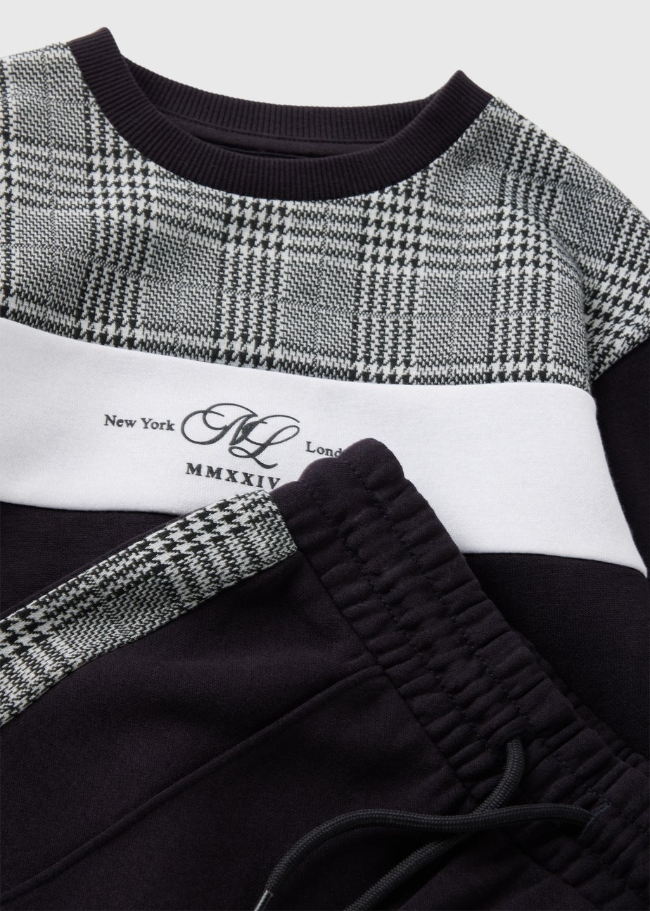 Boys Black Check Sweatshirt & Jogging Bottoms Set (1-7yrs)