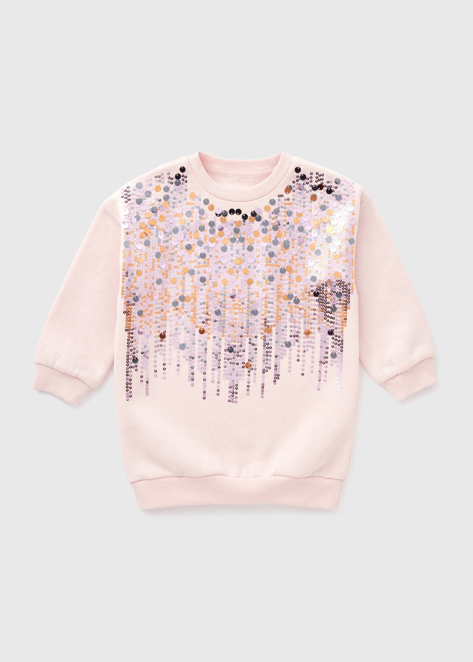 Girls Pink Sequin Sweatshirt Dress (1-7yrs)