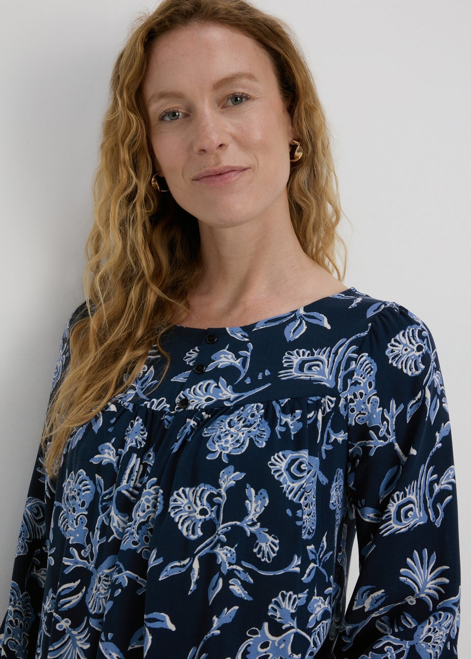 Blue Paisley Button Detail Blouse