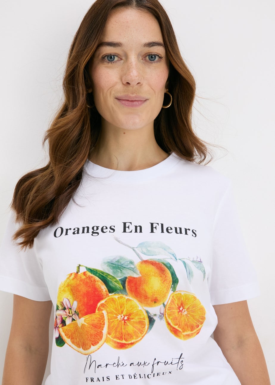 White Orange Print T-Shirt