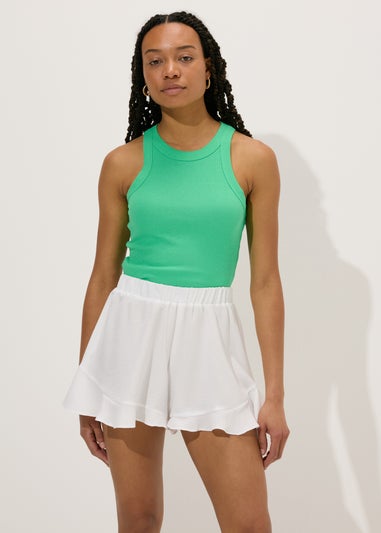 White Frill Hem Shorts