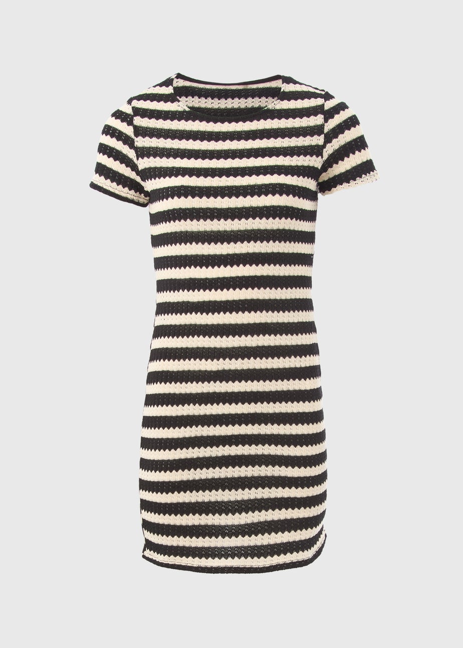 Black Stripe Knit T-Shirt Dress