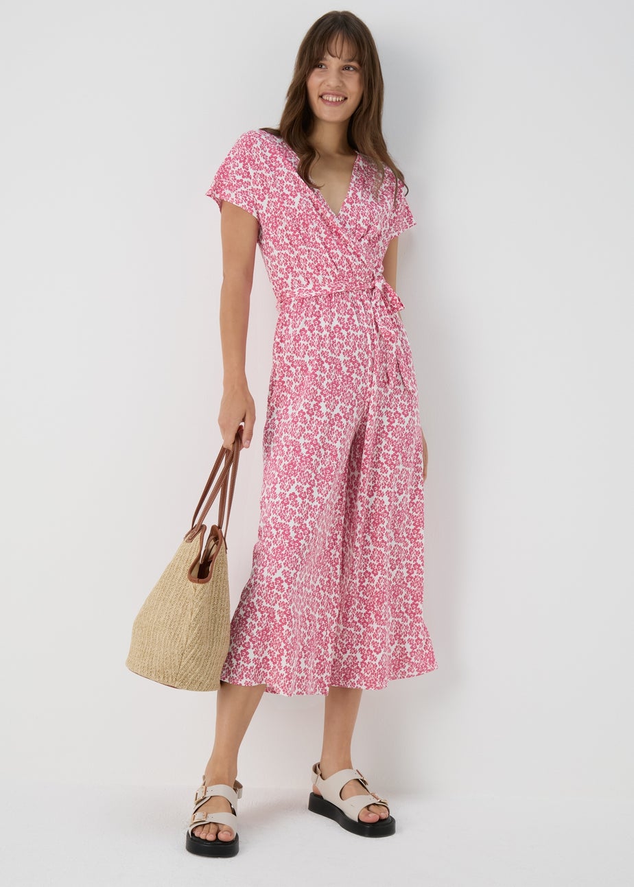 Pink Jersey Wrap Jumpsuit