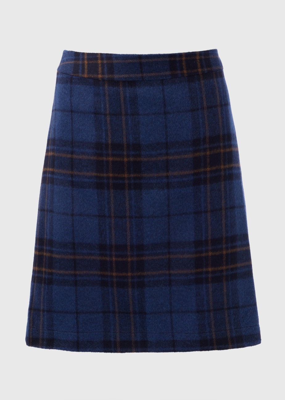 Navy Check A Line Skirt