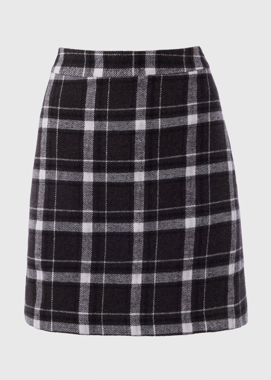 Black Check A Line Skirt