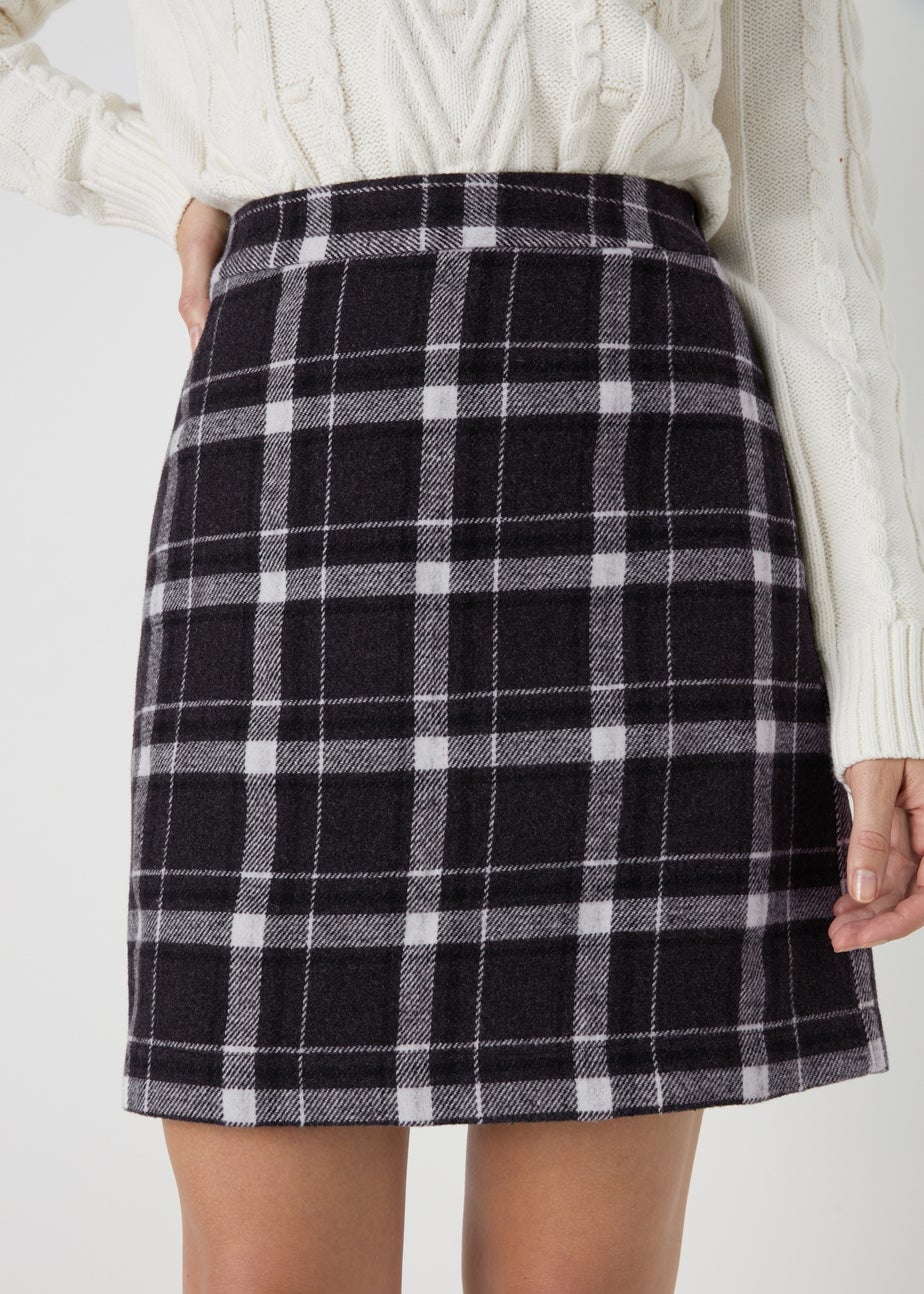 Black Check A Line Skirt