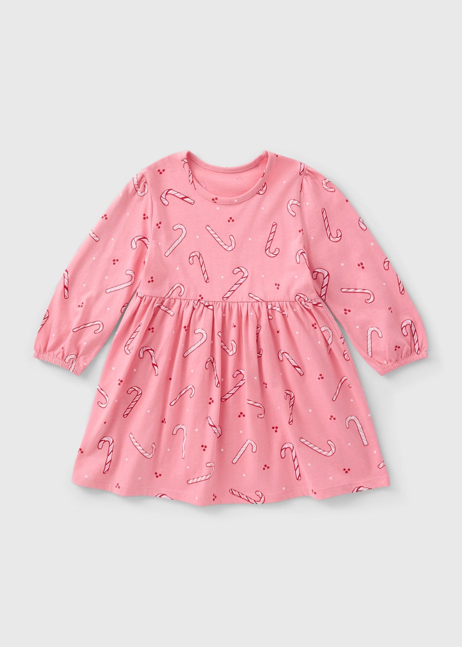 Girls Pink Candy Cane Dress (1-7yrs)