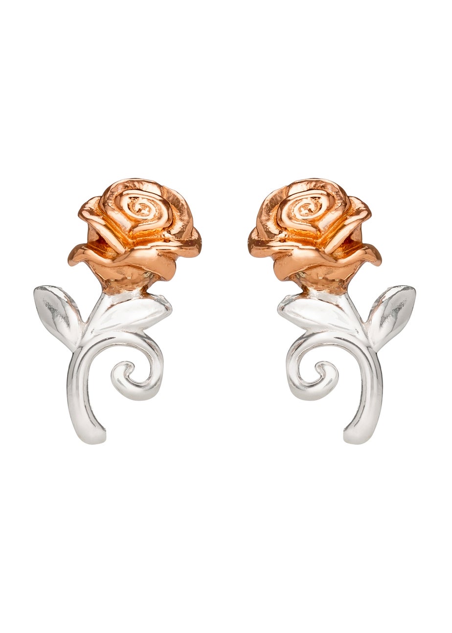 Disney Beauty & The Beast Two Tone Rose Stud Earrings